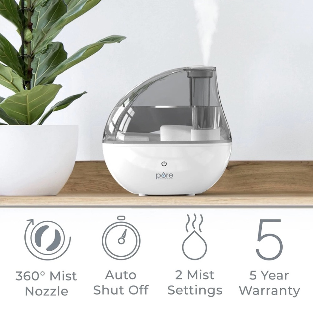 PURE 0.4 Gal. Ultrasonic Cool Mistaire Humidifier 1.5L Tank/Night Light #0401257